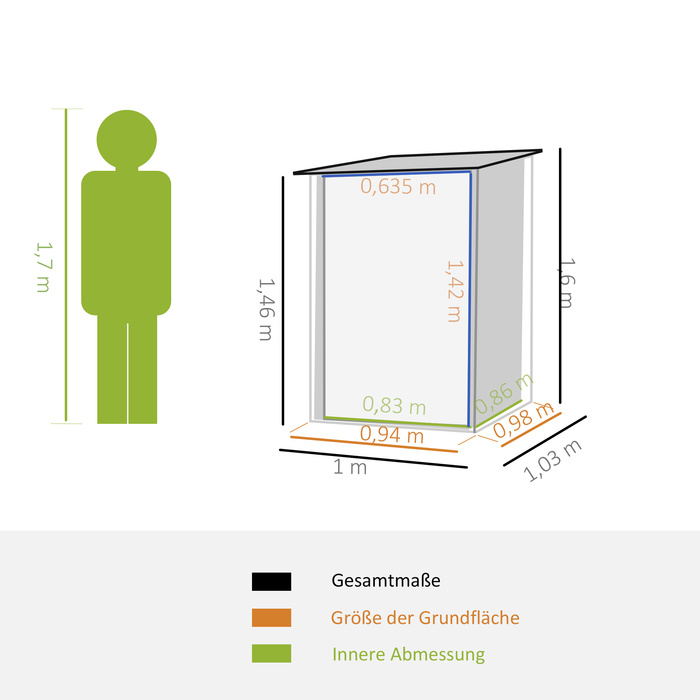 Outsunny Garden Shed Садовий сарай 1 x 1 м Металевий садовий сарай Садовий сарай 0,92 м² Оцинкована сталь Темно-сірий