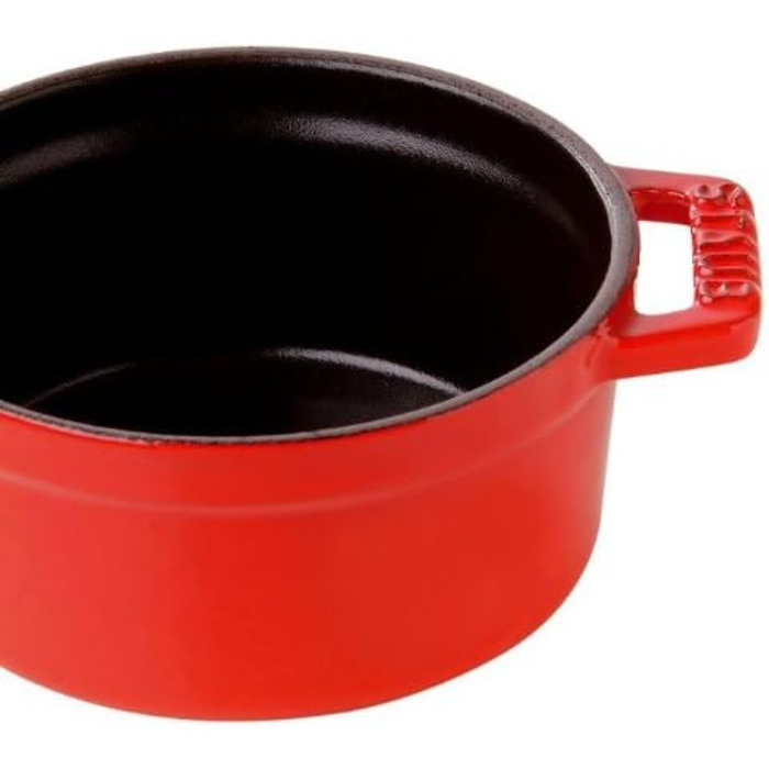 Міні-каструля STAUB кругла з кришкою 10 см, 0,25 л, індукційна, матова чорна емаль всередині, червона