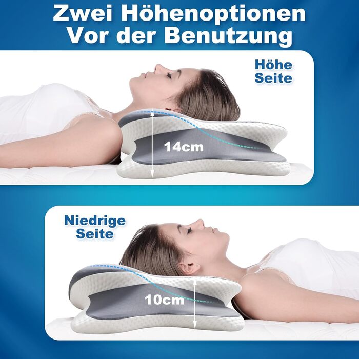 Ортопедична подушка для сну - Memory Foam, для тих, хто спить на боці, спині та животі, з ефектом охолодження, знімний чохол (Сіра)