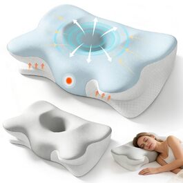Ортопедична подушка для шиї "Метелик" з Memory Foam, ергономічна, з 2 знімними чохлами, проти болю в шиї, для тих, хто спить на боці, спині та животі, 2 рівня висоти