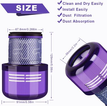 Комплект із 3 фільтрів DODUOS для Dyson V11 V15 SV14, миючий змінний фільтр з чистячою щіткою, сумісний з Absolute, Animal, Detect, Torque Drive, заміна DY-970013-02