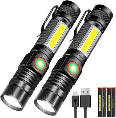 LED ліхтар Karrong 3000 люмен з магнітом, USB-зарядка, водонепроникний, з COB боковим світлом, 4 режими, для кемпінгу, туризму, 2 шт, чорний