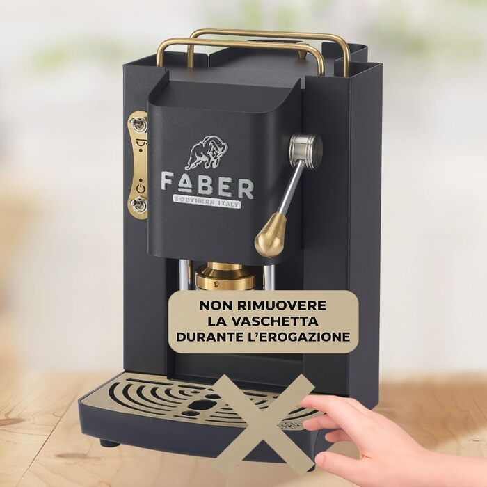 Кавомашина FABER Deluxe 3.0 ESE 44мм, чорна: професійна кавоварка з електроклапаном, скляним резервуаром 1л та латунним пресом для кавових таблеток