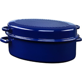 Овальна гусятниця Riess CLASSIC з кришкою, 6.5 л, емальована, 38 см, для індукції, синя зовні, чорна всередині