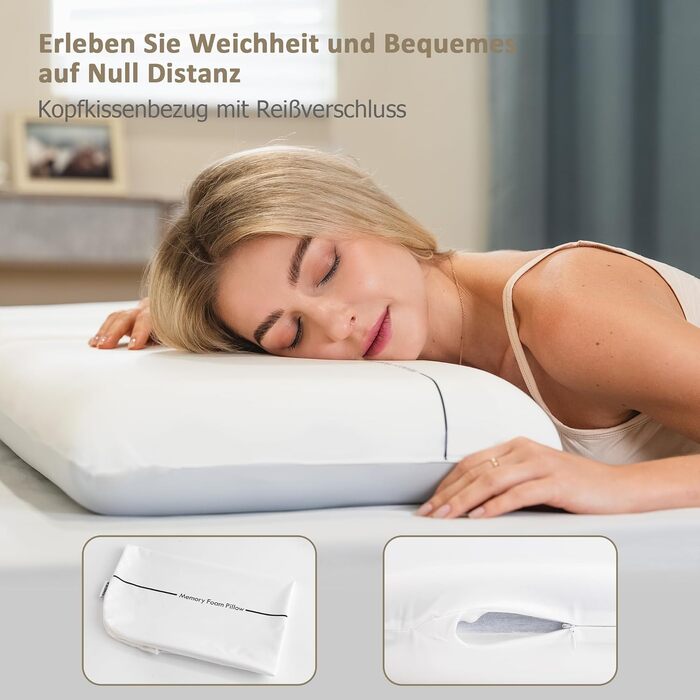 Подушка з піни Memory Foam Winthome з двосторонньою підтримкою (60x40x10 см, блакитна) з OEKO-TEX сертифікатом для сну на спині, боці та животі