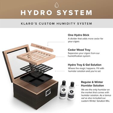 Ручний хьюмідор Case Elegance з кедра з цифровим гігрометром, зволожувачем та шухлядою для аксесуарів, на 25-50 сигар, коричневий