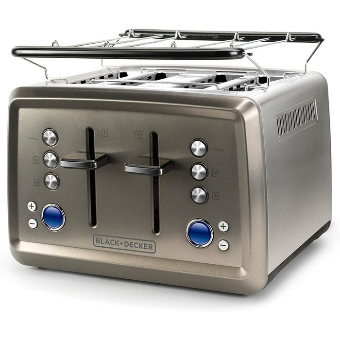 Тостер BLACK+DECKER BXTO1960E 1960Вт, 4 слоти, 6 режимів, цифрове налаштування, підігрів і розморожування, автоматичне центрування, підігрівач для булочок