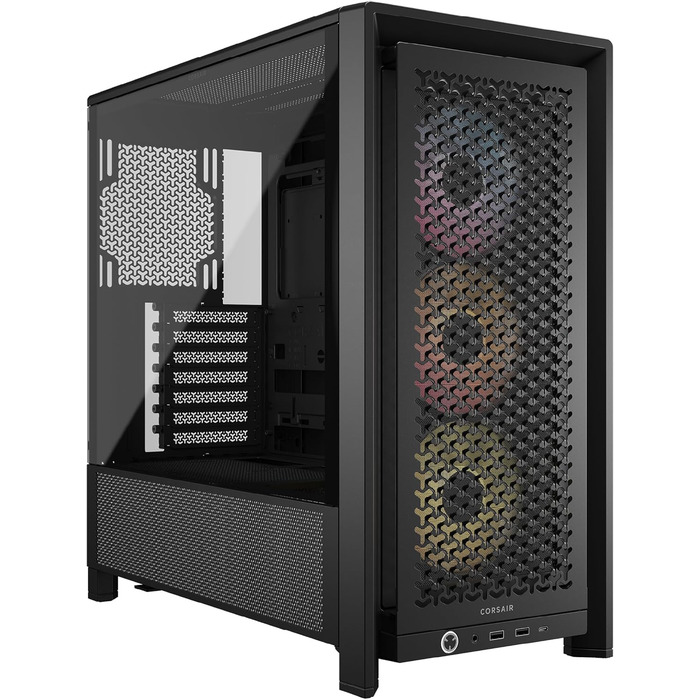 Корпус для ПК CORSAIR 4000D RS ARGB Mid-Tower ATX, високий повітряний потік, 3 встановлені ARGB вентилятори, сумісність з ASUS BTF, MSI Project Zero, Gigabyte Project Stealth, чорний