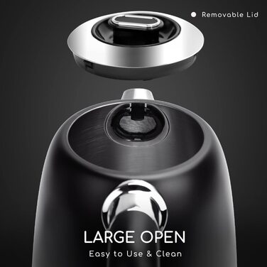 Електрочайник Aigostar Loki 1,7 л, 2200 Вт, нержавіюча сталь, чорний, з регулюванням температури 40-100°C, дисплеєм та функцією підтримки тепла, ретро-дизайн