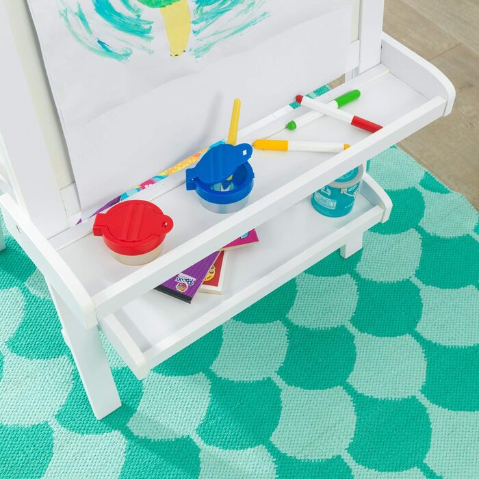 KidKraft Розкішна мольберт з дерева для дітей, двостороння дитяча дошка та Whiteboard, крейдяна дошка з рулоном паперу та 3 кольоровими стаканчиками, іграшка для дітей від 3 років, 62040