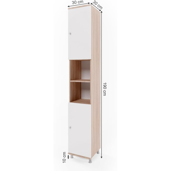 Пенал для ванної Vicco Fynn, білий/дуб сонома, 30x190 см