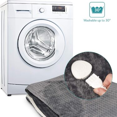 Електрична грілка-ковдра Navaris XXL 180x130 см, 3 режими, автоматичне вимкнення, прана, сіра з білим плюшем, для ліжка