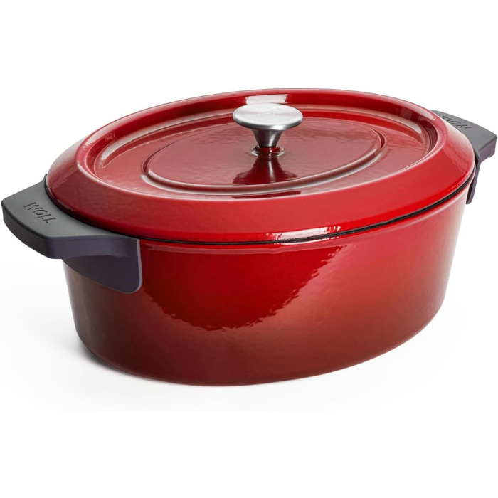 Чавунна жаровня Woll з кришкою та силіконовими ручками, 34x26 см, 7,5 л, для всіх типів плит, індукційна, духовка до 250°C, червона