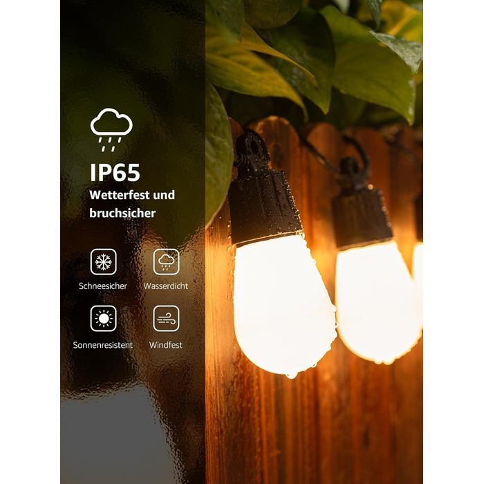 Lepro LED гірлянда для зовнішнього використання 30м, RGB+тепле біле світло, Wi-Fi, керування через додаток, сумісна з Alexa/Google, IP65, AI-дизайнер світла, 30 LED, без пульта