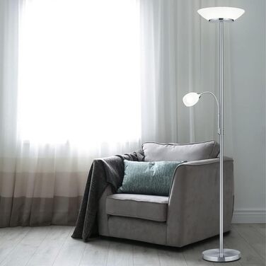 Торшер Reality Leuchten Gerry R40063107, матовий нікель, біле скло, без ламп, 2xE27 і 1xE14