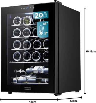 Винний холодильник Cecotec Bolero GrandSommelier 2050 Black на 24 пляшки - компресорний, регульована температура 5-18°C, низький рівень шуму