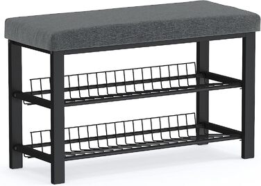 Стійка для взуття з лавкою Stardis, металева, 2 полиці, антрацит, 81x50x32 см – компактна взуттєва тумба для передпокою, вітальні чи спальні, захист від подряпин