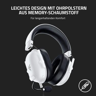Ігрова гарнітура Razer BlackShark V2 X White — дротова навушники для кіберспорту, 7.1 Surround Sound, 50мм Triforce драйвери, мікрофон HyperClear Cardioid, білий колір