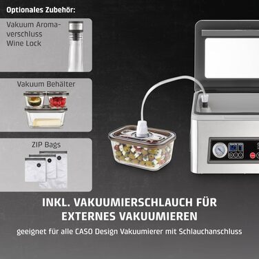 Вакуумний пакувальник CASO VacuChef 50 - 4л, 70 л/хв, подвійний шов, 30 пакетів, ущільнювач, шланг