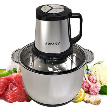 М'ясорубка-подрібнювач SOKANY SK-7015 800W електричний з чашею 3л з нержавіючої сталі, 2 швидкості, для м'яса, овочів, фруктів