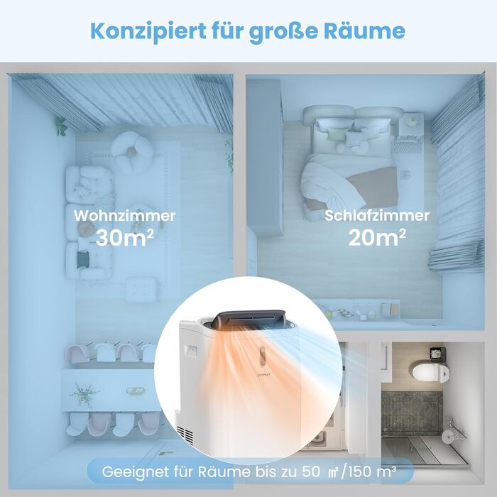 Мобільний кондиціонер COSTWAY 16000 BTU з функцією обігріву, осушення, вентиляції та нічного режиму для приміщень до 150 м² з пультом та керуванням через додаток, 4.7 кВт, ≤57 дБ