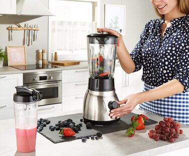 Блендер стаціонарний Russell Hobbs 2-в-1 зі скляною чашею 1.5л та міні-блендером для смузі 0.6л - подрібнювач льоду, BPA-free, нержавіюча сталь 23821-56