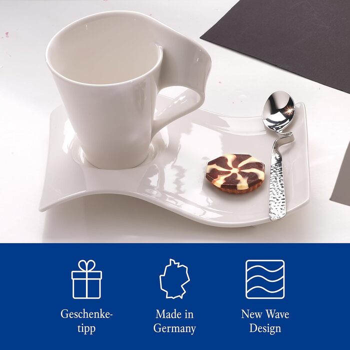 Капучино-сервіз Villeroy & Boch NewWave Premium, 8 предметів на 4 персони, білий, хвильовий дизайн, для посудомийної машини та мікрохвильової печі