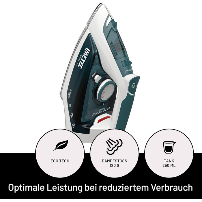 Парова праска Imetec ZeroCalc Z1 2500 з антикальцієвою технологією, багатоступінчастою нержавіючою підошвою, 2200 Вт, паровий удар 120 г/хв, система Calc-Clean