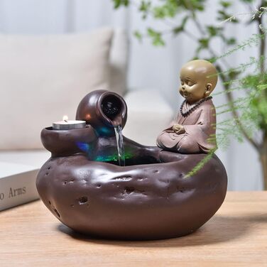Декоративний настільний фонтан Zen Light SCFR22-H8 з фігуркою Будди, знімною яскравою LED-підсвіткою, 40 см, для інтер’єру