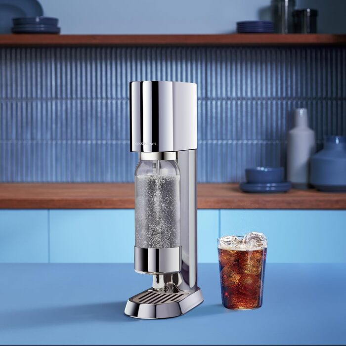 Сифон для газування води SodaStream ENSO з пляшкою 1л та циліндром CO2, сріблястий
