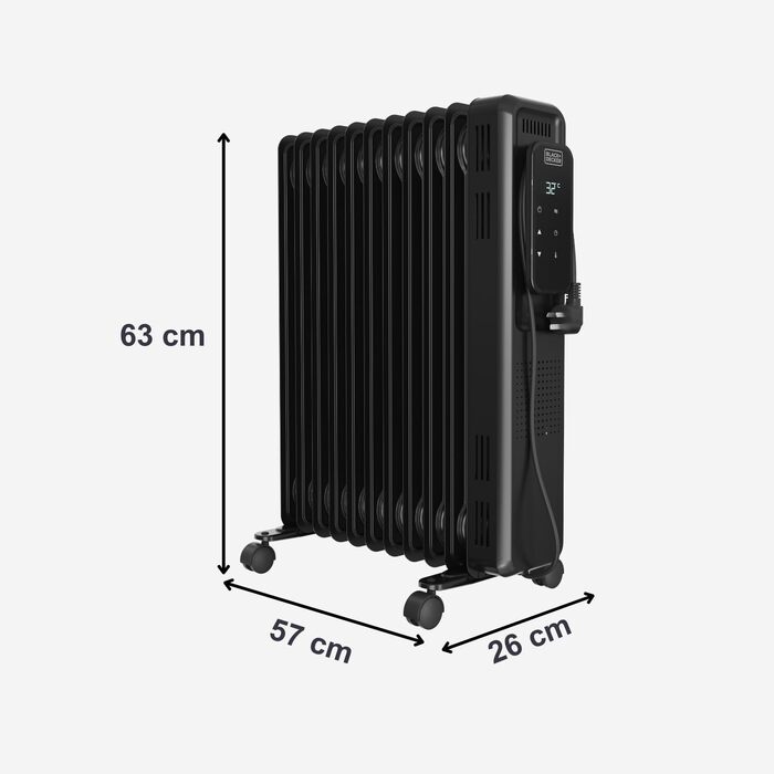 Масляний радіатор BLACK+DECKER BXRA2300E, 2500 Вт, 11 секцій, з термостатом та захистом від перегріву, чорний