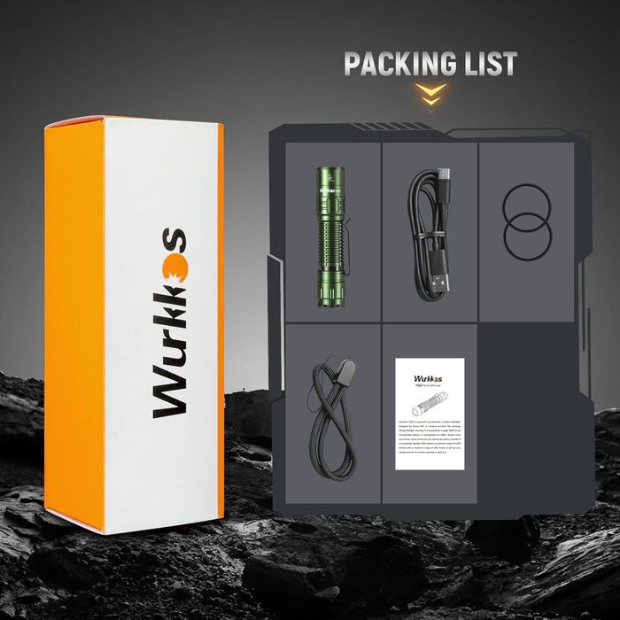 Ліхтарик Wurkkos TD02 LED тактичний, 2000 люмен, USB-C, водонепроникний IP68, 6 режимів, компактний, для вулиці та дому, зелений