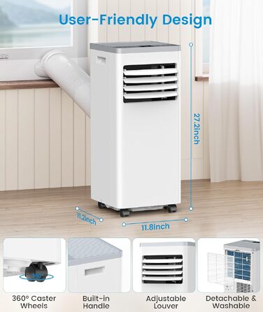 Мобільний кондиціонер Electactic 9000 BTU 3-в-1: з осушувачем, вентилятором, дистанційним керуванням та таймером на 24 години (Преміум білий)