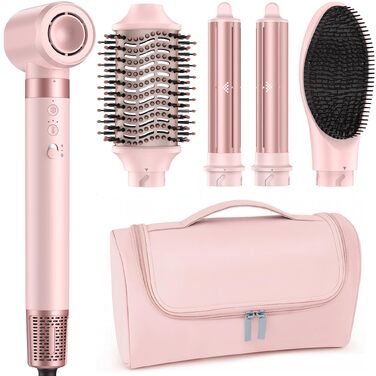 MESCOMB 5-в-1 Airstyler та Hairstyler: Фен-щітка з іонізацією, автоматичний завивач та щітка для об'єму - Швидке сушіння, укладка для локонів, об'єму та вирівнювання без пошкоджень. Легкий, рожевий.