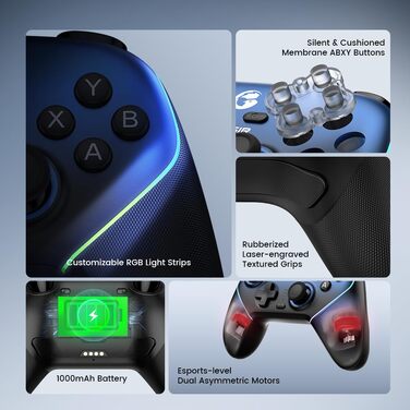 Бездротовий геймпад GameSir Super Nova з док-станцією, Hall-Effect стіками та адаптивними тригерами для Switch, Switch 2, PC, Android/iOS — Nightfall Blue
