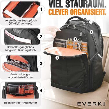 Бізнес-рюкзак для ноутбука Everki Atlas 32L (13–17.3 дюймів), ергономічний дорожній рюкзак з регульованим відділенням, чорний