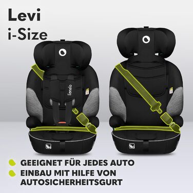Автокрісло Lionelo Levi i-Size 76-150см R129, група 1/2/3, чорно-сірий, з Memory Foam та Dri-Seat