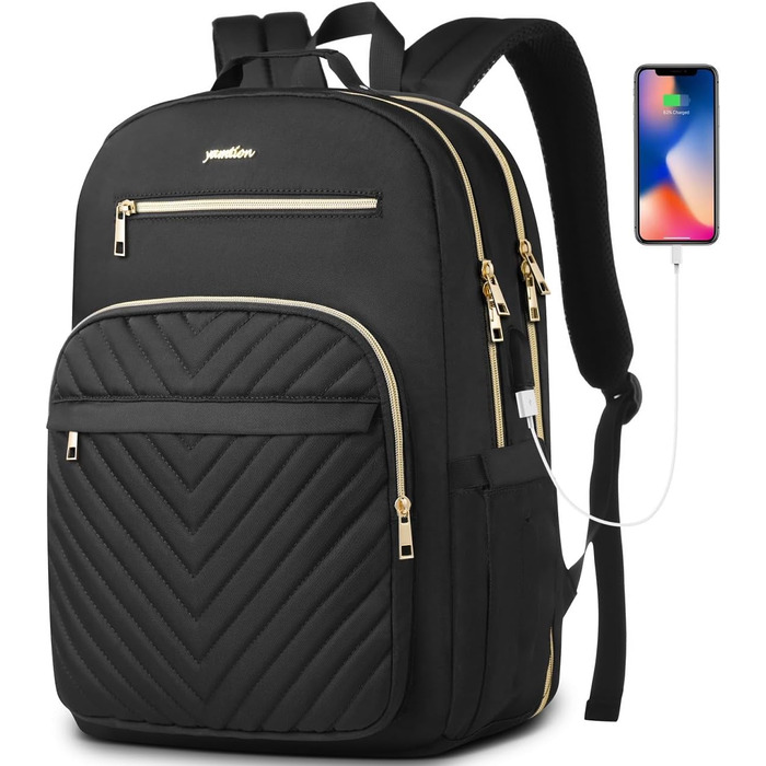 Жіночий рюкзак YAMTION для ноутбука 15.6'' з USB, шкільний міський рюкзак для дівчат і жінок, чорний