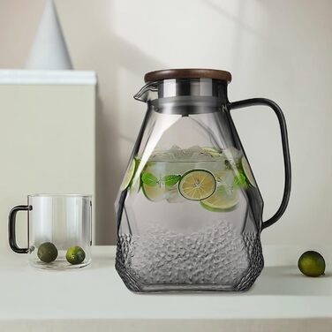 Скляний глечик для води та напоїв ecooe 1.8л з кришкою, чорний — універсальна карафа для холодильника для соку, чаю, молока та кави