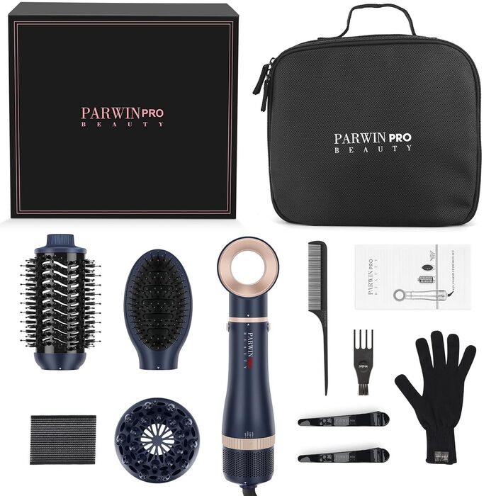 4-в-1 фен-щітка PARWIN PRO BEAUTY, стайлер з іонізацією, 4 насадки для сушіння, випрямлення, завивки та об'єму, жовта