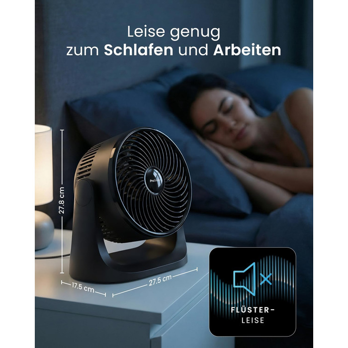 Pro Breeze AirFlo Mini Настільний Вентилятор: Тихий Турбо Вентилятор з 3 Швидкостями, Нахилом 90° та Потужним Потоком Повітря 4.2 м/с, Компактний для Офісу, Спальні та Дому (Чорний)
