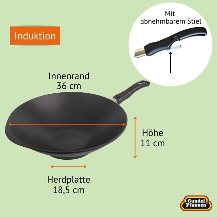 Wok-сковорода Gundel GUSS для індукції, 30 см, антипригарна, PFOA-free, литий алюміній, з ручкою, Akku-Therm дно