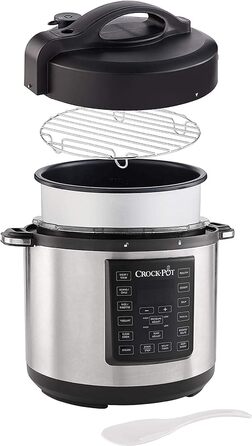 Мультиварка Crockpot Express 12-в-1, програмована, 5,6 л, з функціями повільного приготування, пароварки та смаження, для 6–7 осіб, нержавіюча сталь