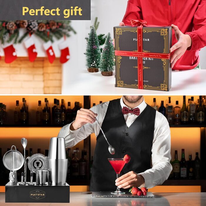 Набір для коктейлів Mixology Barkeeper: Бостон-шейкер з підставкою та аксесуарами з нержавіючої сталі для дому