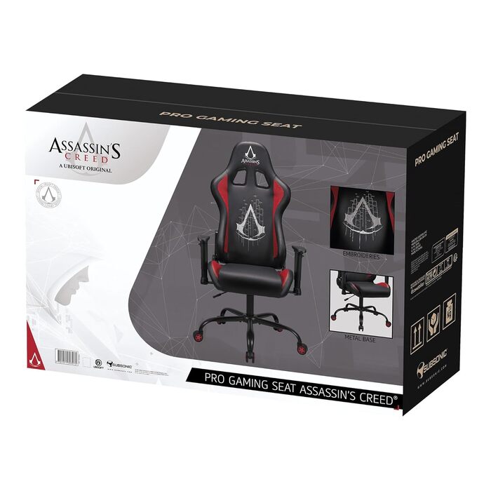 Ігрове крісло Subsonic Assassin's Creed для дорослих, ергономічне, з регульованою спинкою та підлокітниками, офіційна ліцензія