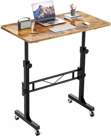 Регульований по висоті письмовий стіл HOMIDEC з колесами, 80x40 см (Vintagebraun) для дому та офісу. Стол для комп'ютера, стоячий стіл для ходьби