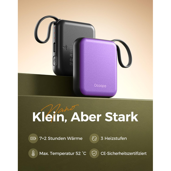 Електричні грілки для рук OCOOPA UT5 Nano Violett (2 шт), 4000mAh, 3 режими, до 52°C, USB, для зими, подорожей, спорту
