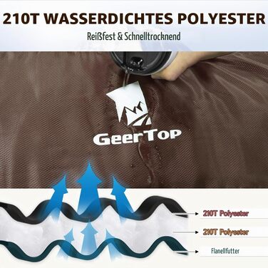 Спальний мішок GEERTOP XXL на 4 сезони з фланелі, великого розміру (220x100 см) для дорослих, для кемпінгу, походів та подорожей (Коричневий)
