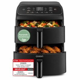Аерофритюрниця COSORI Turbo Tower Compact DC861 з двома камерами та керамічним покриттям, 8.6 л, 2700 Вт, чорна