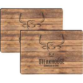 Набір тефлонових столових підставок BBQ Steakhouse, дерев'яний дизайн, 2 шт., 30x43 см, антиковзна основа, захист від плям